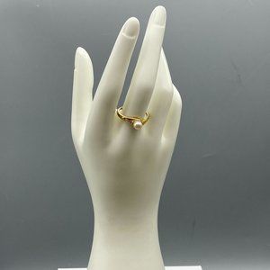 Classic Faux Pearl Solitaire Ring, Gold Tone Sleek Minimalist Band